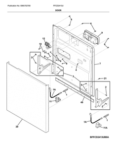 Door Diagram and Parts List for FFCD2413UB0A  Frigidaire Dishwasher