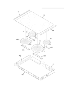 Main Top Diagram and Parts List for FFED3025LBD  Frigidaire Range