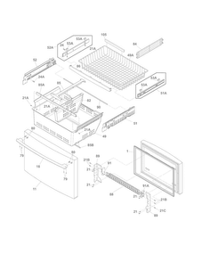 Freezer Drawer, Baskets Diagram and Parts List for FPHB2899PF2  Frigidaire Refrigerator