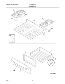 Top/Drawer Diagram and Parts List for CFGF366DCB  Frigidaire Range