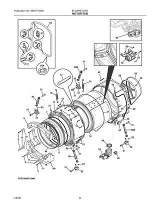 Motor/tub Diagram and Parts List for EFLW427UIW1  Frigidaire Washer