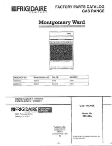 Gas Range Front Cover Diagram and Parts List for 283440A  Frigidaire Range