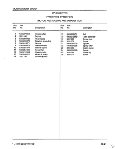 Motor/fan Housing And Exhaust Duct Diagram and Parts List for 8007-87D  Frigidaire Dryer