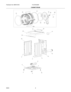 Cabinet/Drum Diagram and Parts List for FLVE752CBW  Frigidaire Dryer