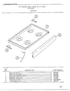 Main Top Diagram and Parts List for 8448A  Frigidaire Range