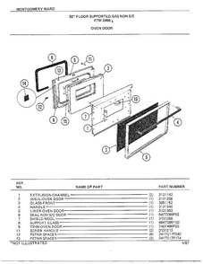 30" Floor/oven Door Diagram and Parts List for 2458A  Frigidaire Range