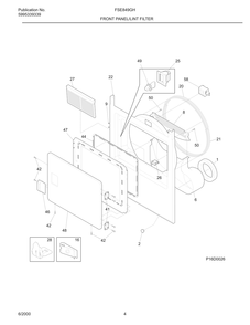 Front Panel/Lint Filter Diagram and Parts List for FSE849GHS0  Frigidaire Dryer