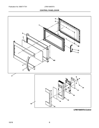 Control Panel,door Diagram and Parts List for LFMV1846VFA  Frigidaire Microwave