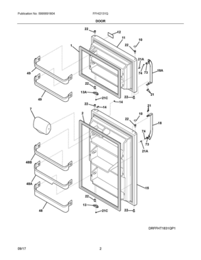 02 - DOOR Diagram and Parts List for FFHI2131QE3  Frigidaire Refrigerator