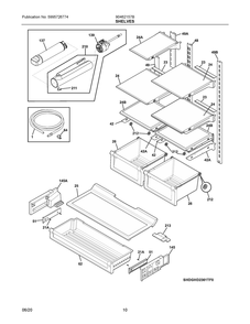 Shelves Diagram and Parts List for 90462157B  Frigidaire Refrigerator