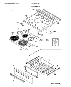 Top/Drawer Diagram and Parts List for CFEH3054USC  Frigidaire Range