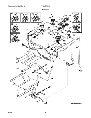 Burner Diagram and Parts List for FPGH3077RFF  Frigidaire Range