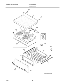 Top/Drawer Diagram and Parts List for GCRE3038AFH  Frigidaire Range