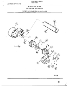 Motor, Fan Housing And Exhaust Duct Diagram and Parts List for 7289-80A  Frigidaire Dryer