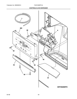 Controls & Ice Dispenser Diagram and Parts List for FGHF2366PFHA  Frigidaire Refrigerator