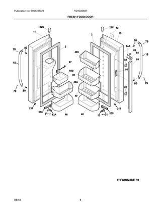 Fresh Food Door Diagram and Parts List for FGHD2368TF3  Frigidaire Refrigerator