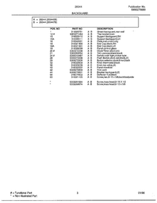 Backguard Page 2 Diagram and Parts List for 283440B  Frigidaire Range