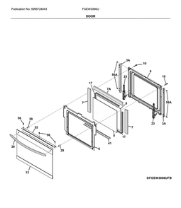 Door Diagram and Parts List for FGEW3066UDC  Frigidaire Wall Oven