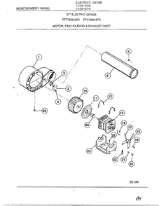 Motor, Fan Housing And Exhaust Duct Diagram and Parts List for 7308-87C  Frigidaire Dryer