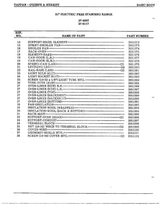 Basic Body Page 2 Diagram and Parts List for 37-0117  Frigidaire Range