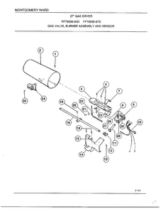 Gas Valve/burner Assembly And Sensor Diagram and Parts List for 8589-80D  Frigidaire Dryer