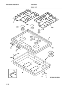 Cooktop Diagram and Parts List for FGGC3045QBD  Frigidaire Cooktop