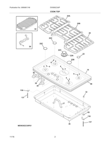 Main Top Diagram and Parts List for EW36GC55PB1  Electrolux Cooktop