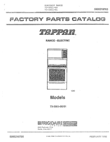 Electric Range Diagram and Parts List for 73-3951-00  Tappan Range