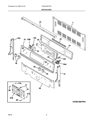 Backguard Diagram and Parts List for FGEF306TPFB  Frigidaire Range