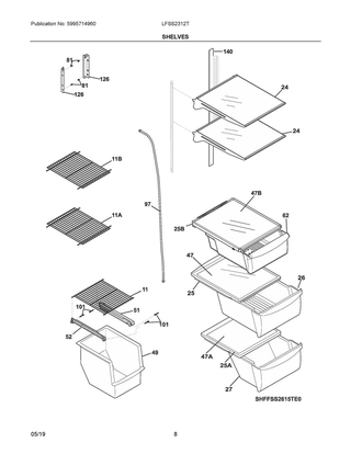 Shelves Diagram and Parts List for LFSS2312TF1  Frigidaire Refrigerator