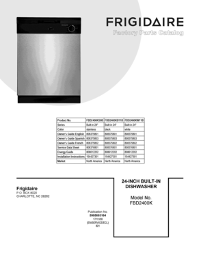 01 - COVER SHEET Diagram and Parts List for FBD2400KS9B  Frigidaire Dishwasher
