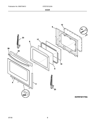 Door Diagram and Parts List for CFEF3012USA  Frigidaire Range