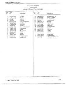 Top Load Washer/washer Drive System/pump Page 2 Diagram and Parts List for 6506-87E  Frigidaire Washer