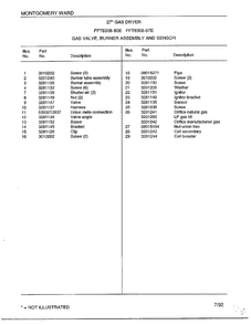 Gas Valve/burner Assembly And Sensor Page 2 Diagram and Parts List for 8308-80E  Frigidaire Dryer