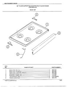 30" Floor Supported Elec Main Top Diagram and Parts List for 4478B  Frigidaire Range