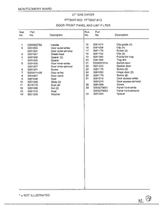 Door Front Panel/lint Filter Page 2 Diagram and Parts List for 8007-87D  Frigidaire Dryer