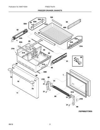 Freezer Drawer, Baskets Diagram and Parts List for FPBS2778UF4  Frigidaire Refrigerator