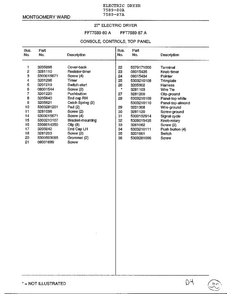 Console, Controls, Top Panel Page 2 Diagram and Parts List for 7589-87A  Frigidaire Dryer