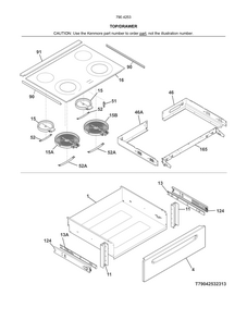 Top/drawer Diagram and Parts List for 79042531315  Kenmore Range