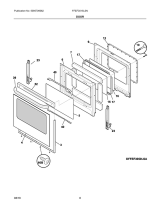 Door Diagram and Parts List for FFEF3015LSN  Frigidaire Range