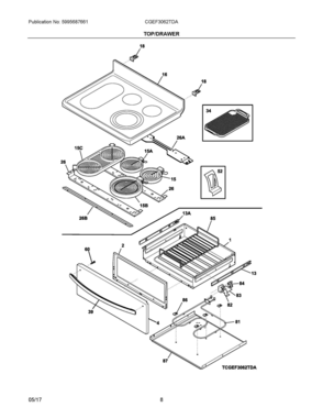 04 - TOP/DRAWER Diagram and Parts List for CGEF3062TDA  Frigidaire Range