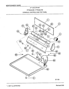 Console, Controls And Top Panel Diagram and Parts List for 8348B  Frigidaire Dryer