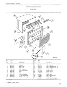 Room Air Conditioner Diagram and Parts List for 5198B  Frigidaire Air Conditioner