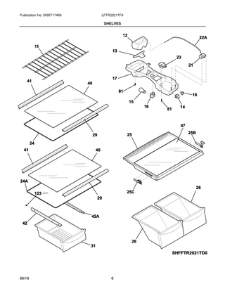 Shelves Diagram and Parts List for LFTR2021TF9  Frigidaire Refrigerator