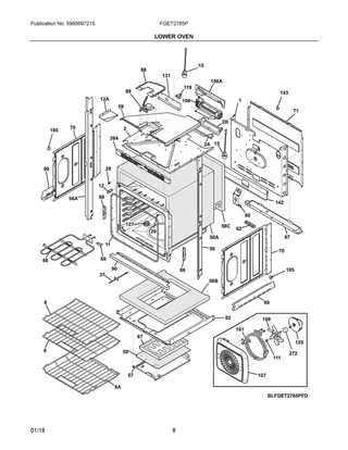 Lower Oven Diagram and Parts List for FGET2765PBE  Frigidaire Wall Oven