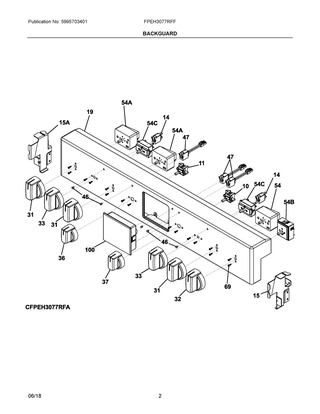 Backguard Diagram and Parts List for FPEH3077RFF  Frigidaire Range