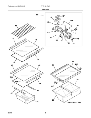 Shelves Diagram and Parts List for FFTR1821TW5  Frigidaire Refrigerator