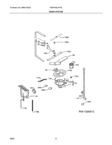 Wash System Diagram and Parts List for FDSP450LAF0A  Frigidaire Dishwasher