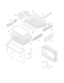Freezer Drawer, Baskets Diagram and Parts List for FPHB2899LFC  Frigidaire Refrigerator