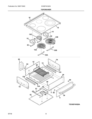 Top/drawer Diagram and Parts List for EI30EF4CQSG  Frigidaire Range